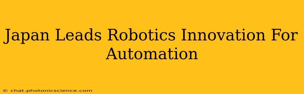 Japan Leads Robotics Innovation For Automation